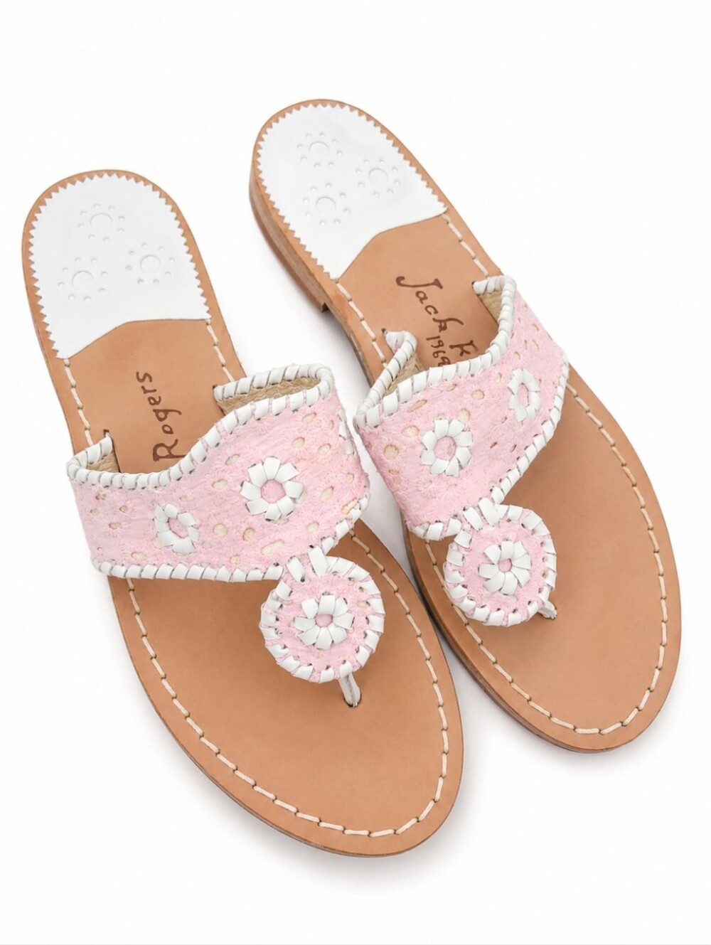 Jack Rogers Pink White Flat Leather Sandals